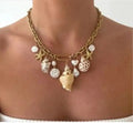 Gold-Toned Coastal Charm Necklace for Women | Pearl &amp; Shell Statement Charm Necklace
