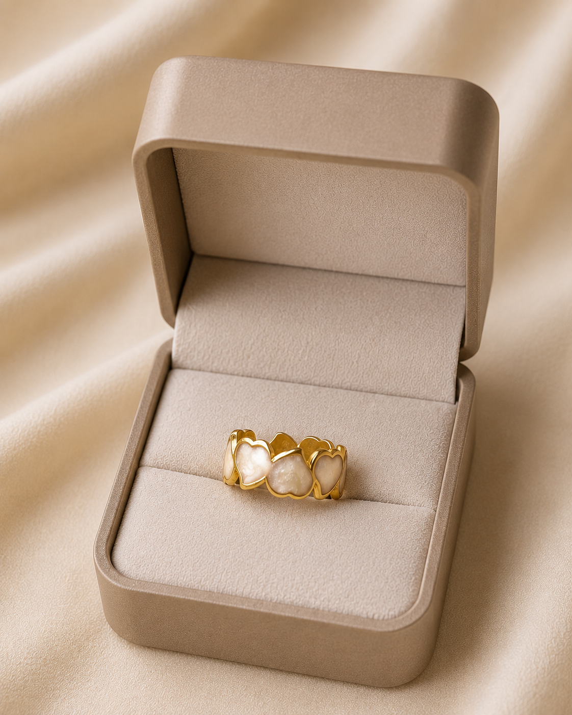 Adya Pearl Hearts Gold-Plated Band Ring for Women