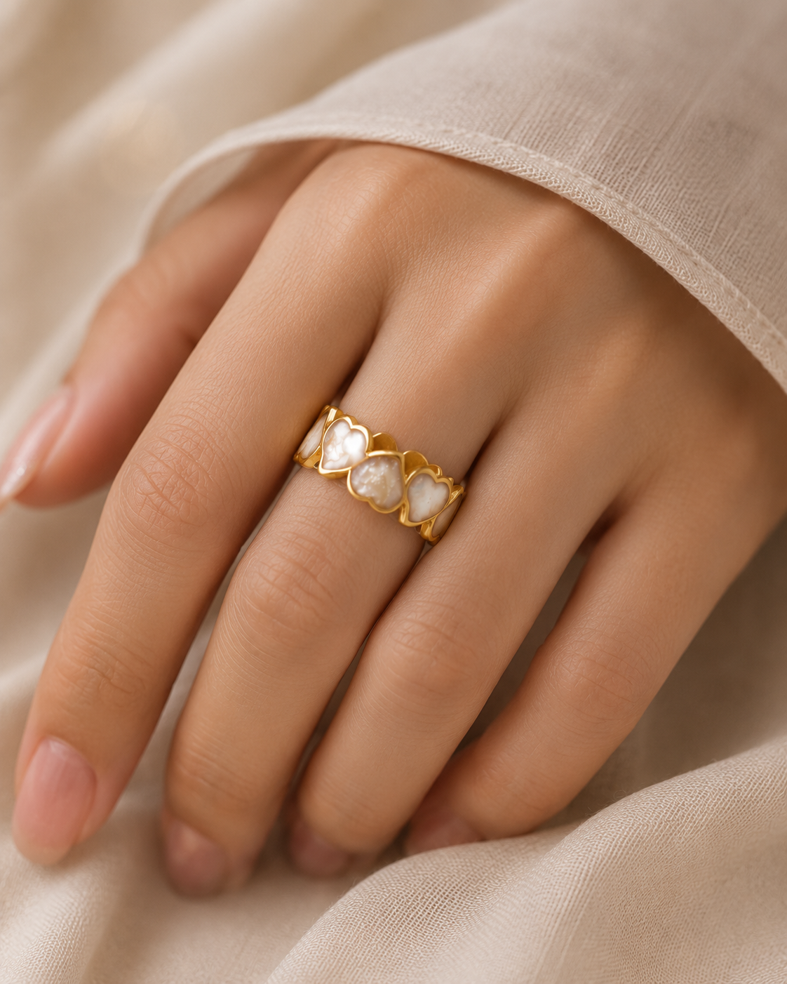 Adya Pearl Hearts Gold-Plated Band Ring for Women