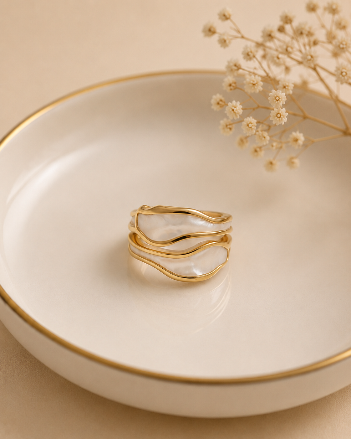 Adya Pearl Veil Gold-Plated Statement Ring for Women