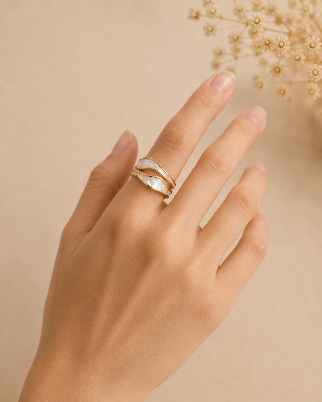 Adya Pearl Veil Gold-Plated Statement Ring for Women