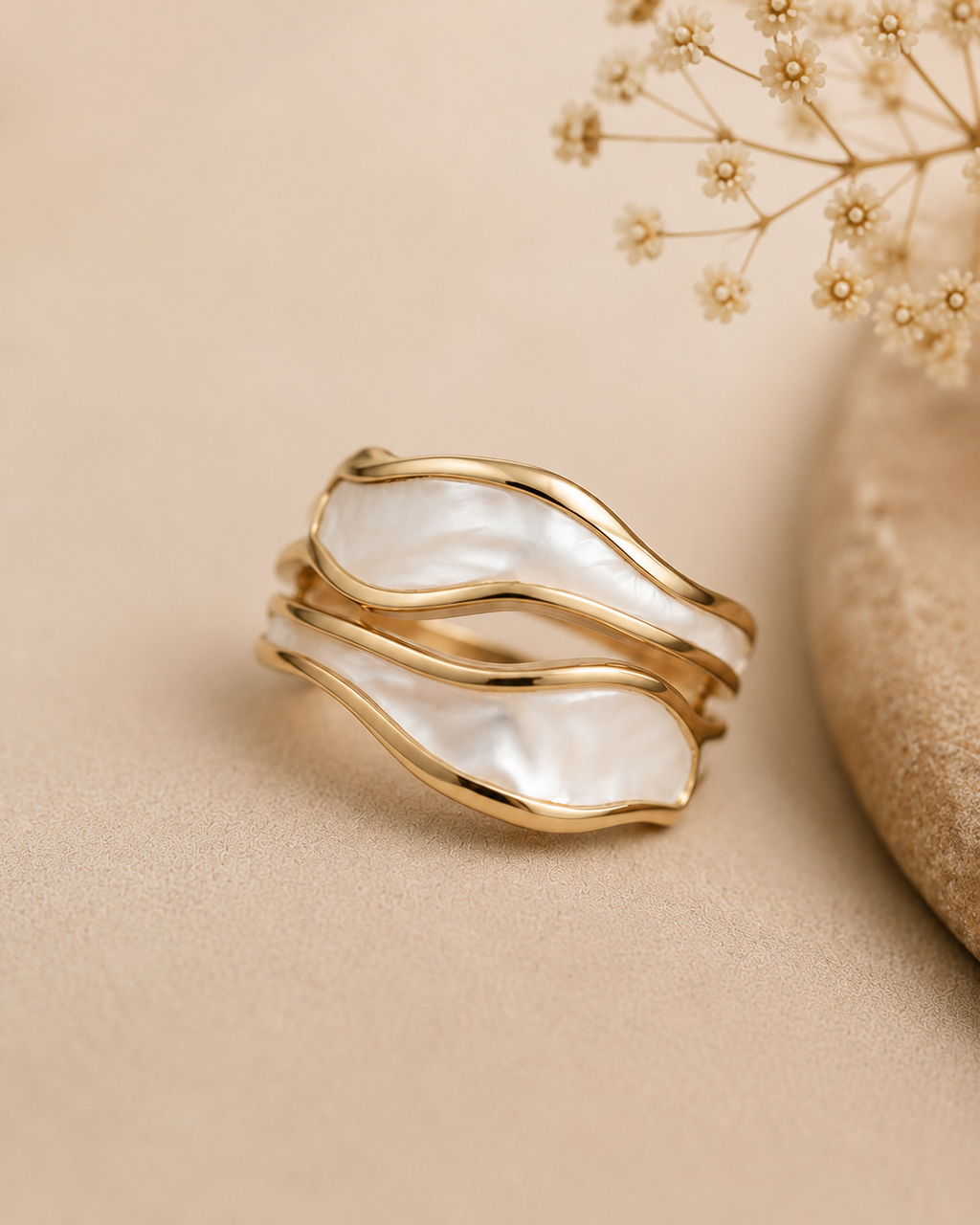 Adya Pearl Veil Gold-Plated Statement Ring for Women