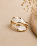 Adya Pearl Veil Gold-Plated Statement Ring for Women