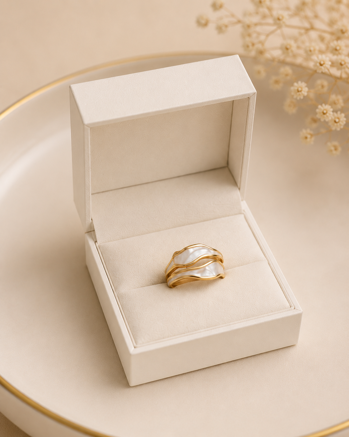 Adya Pearl Veil Gold-Plated Statement Ring for Women