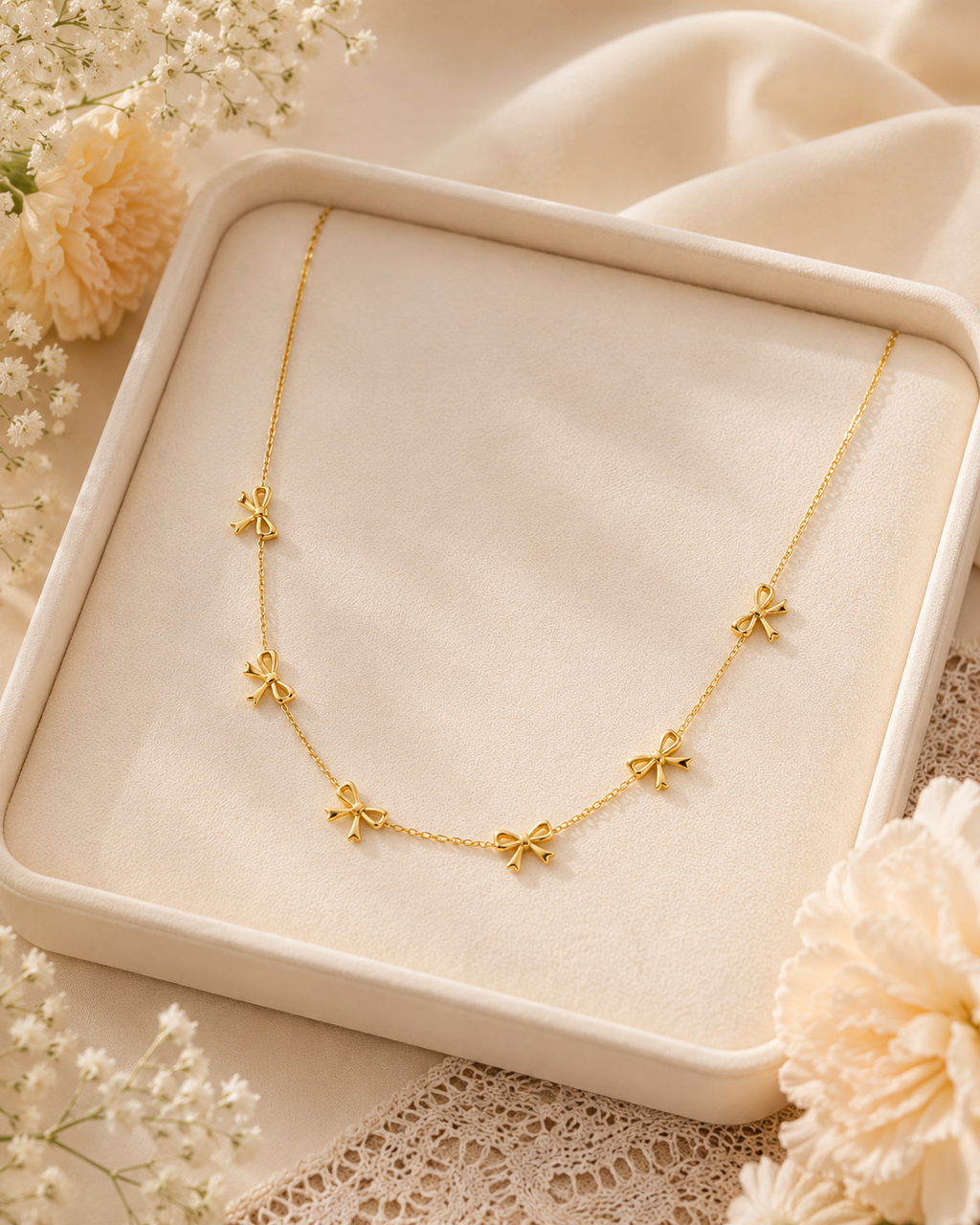 Gold-Toned Bow Charm Necklace for Women | Minimal Cute Bow Chain Necklace