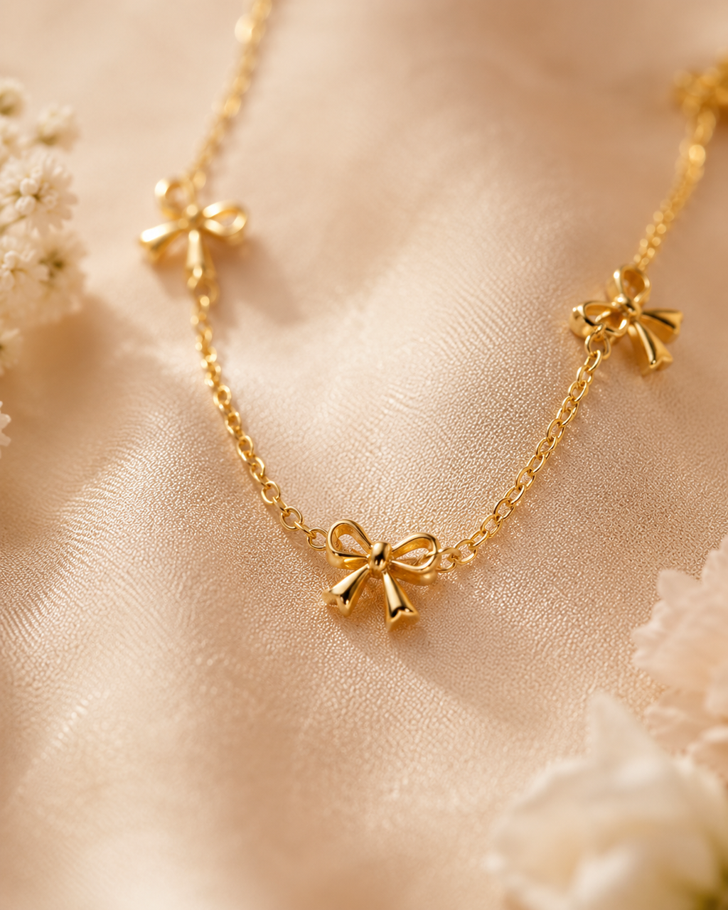 Gold-Toned Bow Charm Necklace for Women | Minimal Cute Bow Chain Necklace