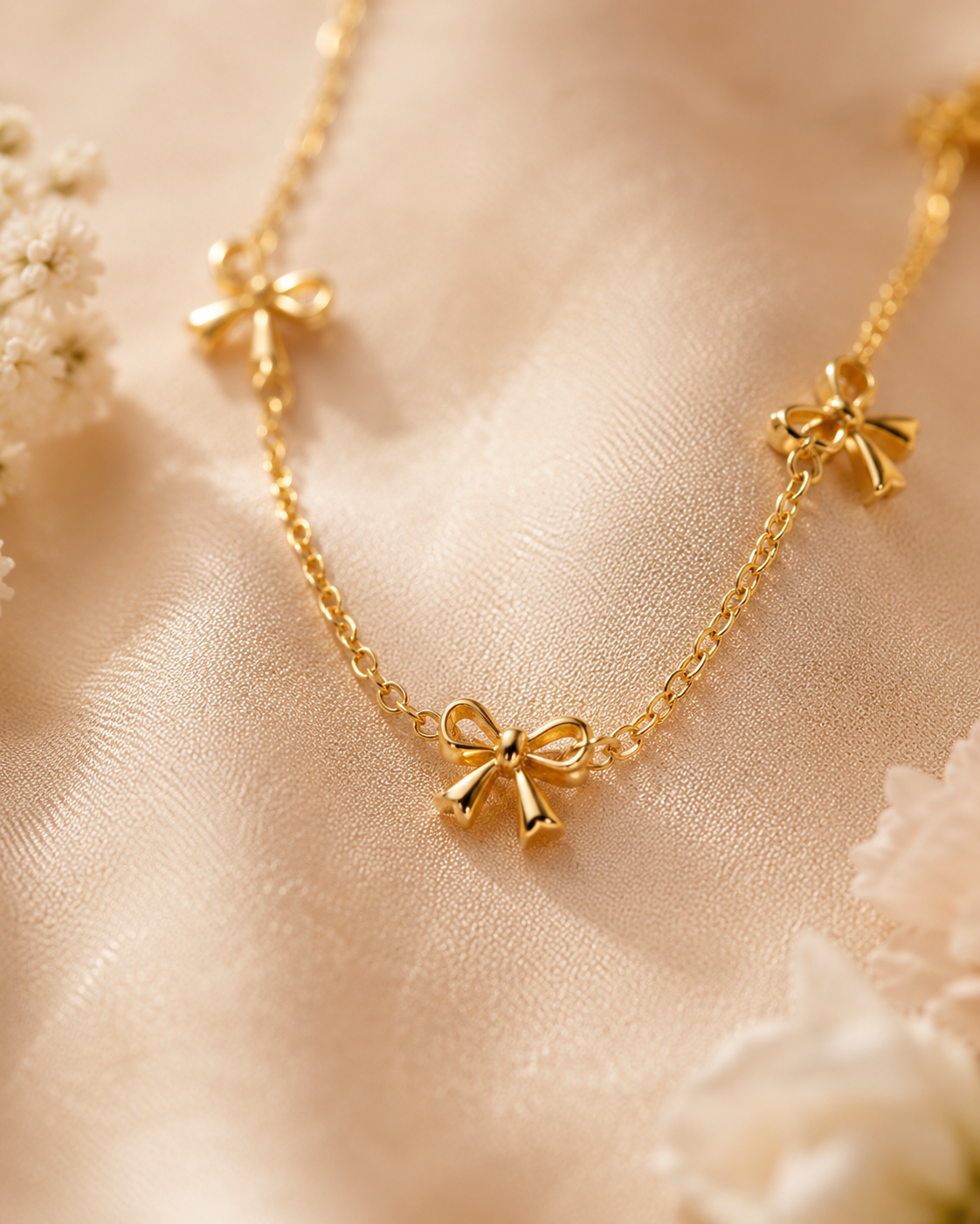 Gold-Toned Bow Charm Necklace for Women | Minimal Cute Bow Chain Necklace