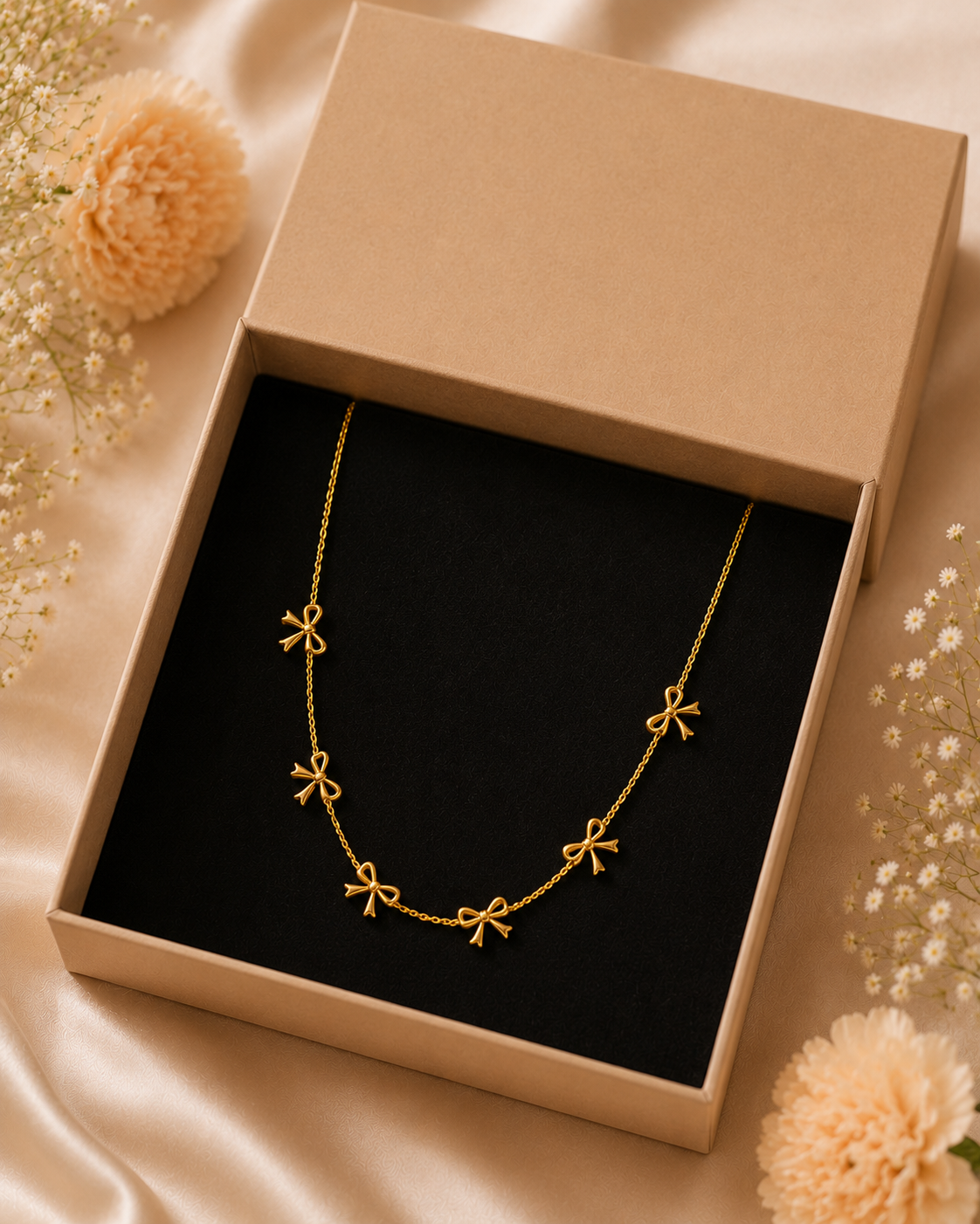 Gold-Toned Bow Charm Necklace for Women | Minimal Cute Bow Chain Necklace
