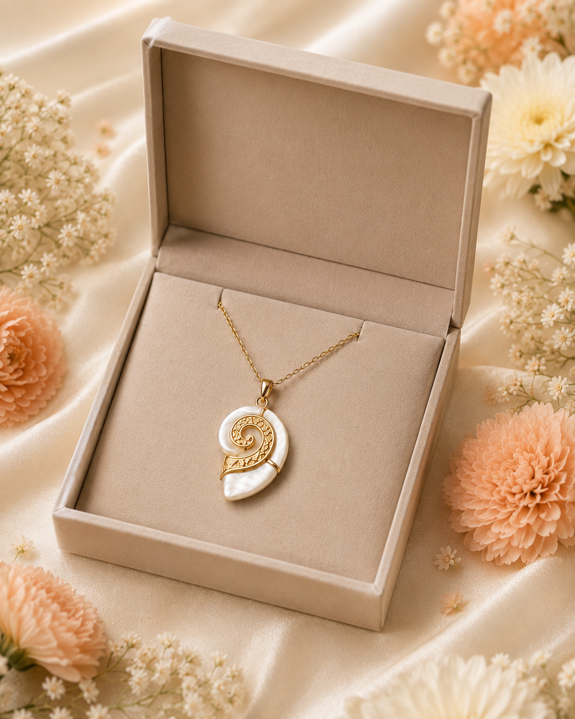 Gold-Toned Spiral Shell Pendant Necklace for Women | Mother of Pearl Statement Necklace