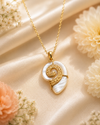 Gold-Toned Spiral Shell Pendant Necklace for Women | Mother of Pearl Statement Necklace
