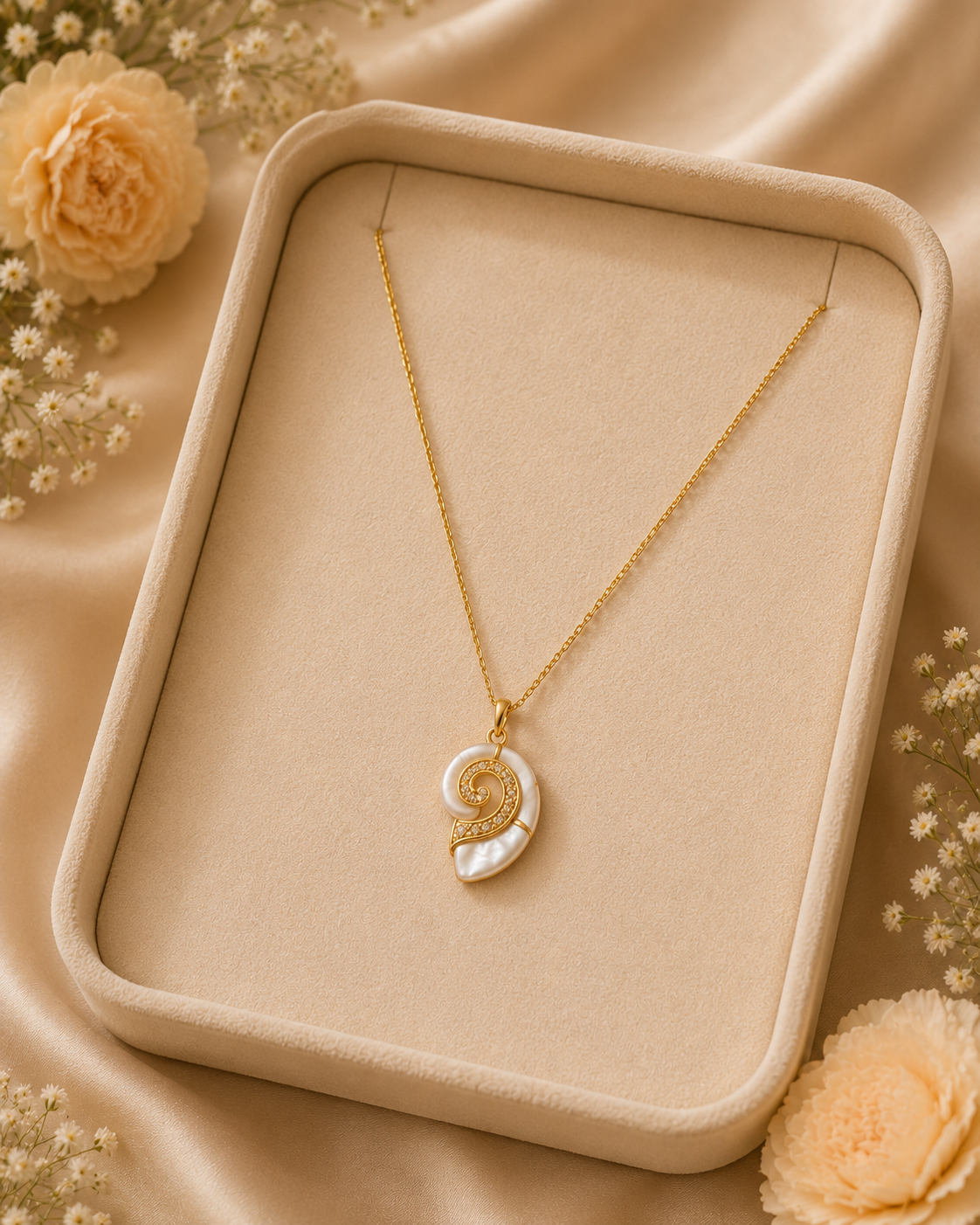 Gold-Toned Spiral Shell Pendant Necklace for Women | Mother of Pearl Statement Necklace