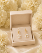 Gold-Toned Crystal Flower Hoop Earrings for Women | Floral Drop Dangle Earrings