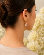 Gold-Toned Crystal Flower Hoop Earrings for Women | Floral Drop Dangle Earrings