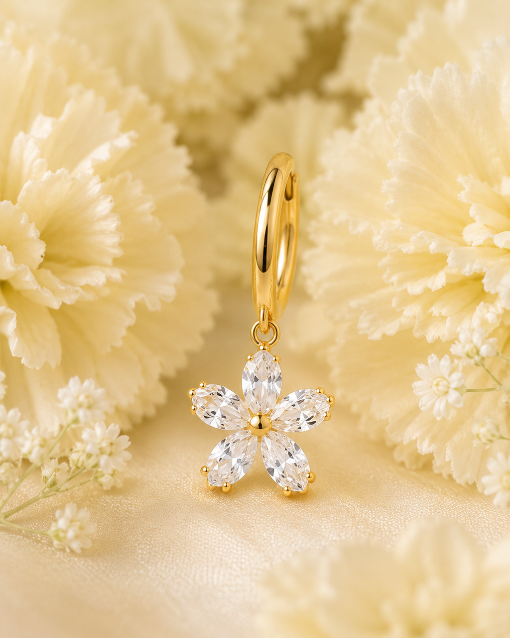 Gold-Toned Crystal Flower Hoop Earrings for Women | Floral Drop Dangle Earrings