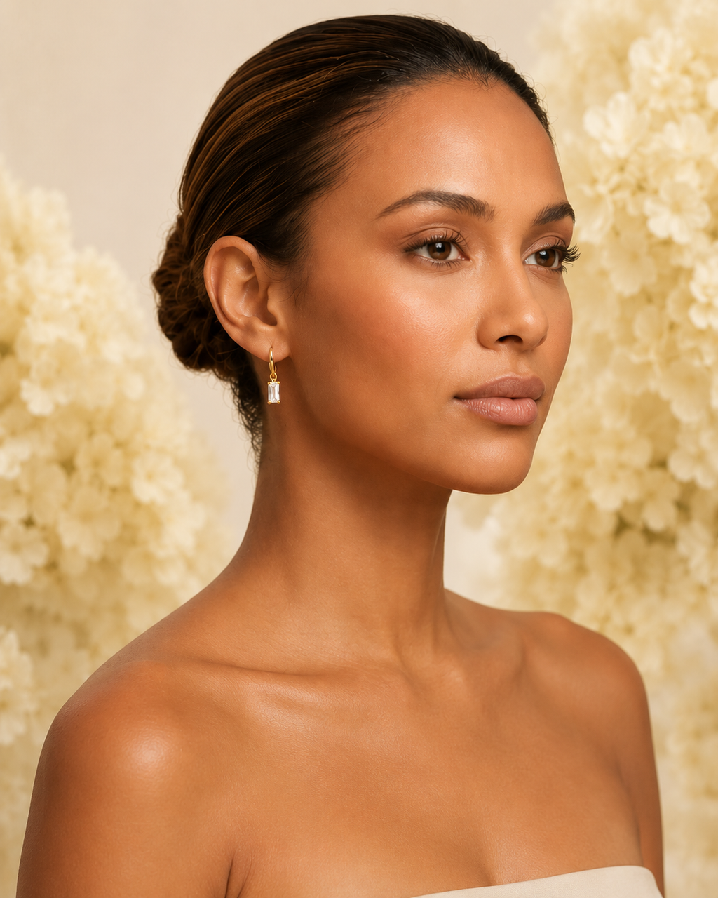 Gold-Toned Baguette Crystal Drop Hoop Earrings for Women | Minimal Dangle Earrings
