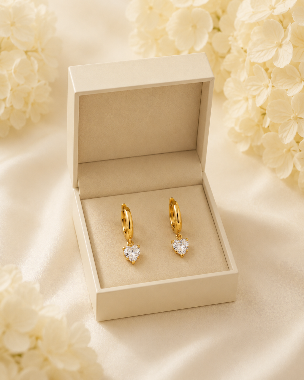 Gold-Toned Heart Crystal Drop Hoop Earrings for Women | Romantic Dangle Hoop Earrings