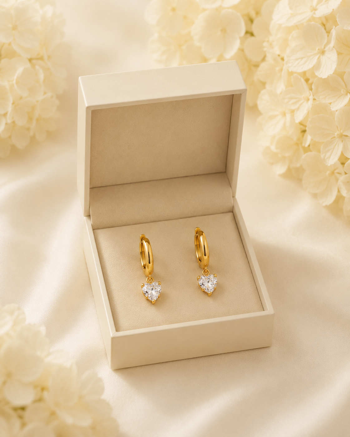 Gold-Toned Heart Crystal Drop Hoop Earrings for Women | Romantic Dangle Hoop Earrings
