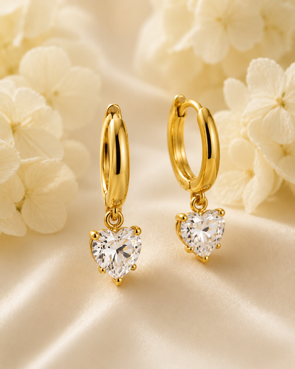 Gold-Toned Heart Crystal Drop Hoop Earrings for Women | Romantic Dangle Hoop Earrings