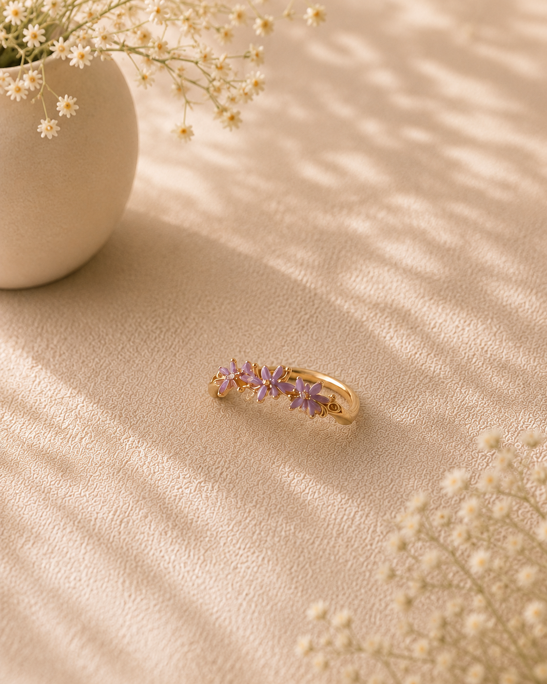 Adya Lavender Blossom Vine Gold-Plated Ring for Women