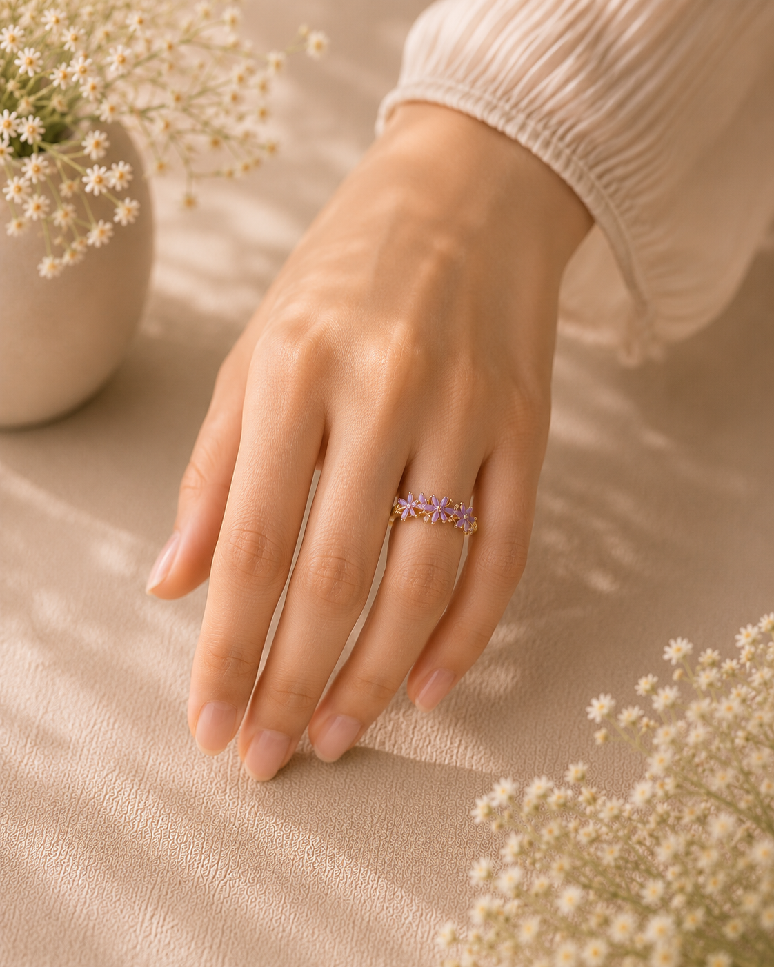 Adya Lavender Blossom Vine Gold-Plated Ring for Women