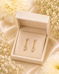 Gold-Toned Baguette Crystal Chain Drop Earrings for Women | Minimal Dangle Earrings