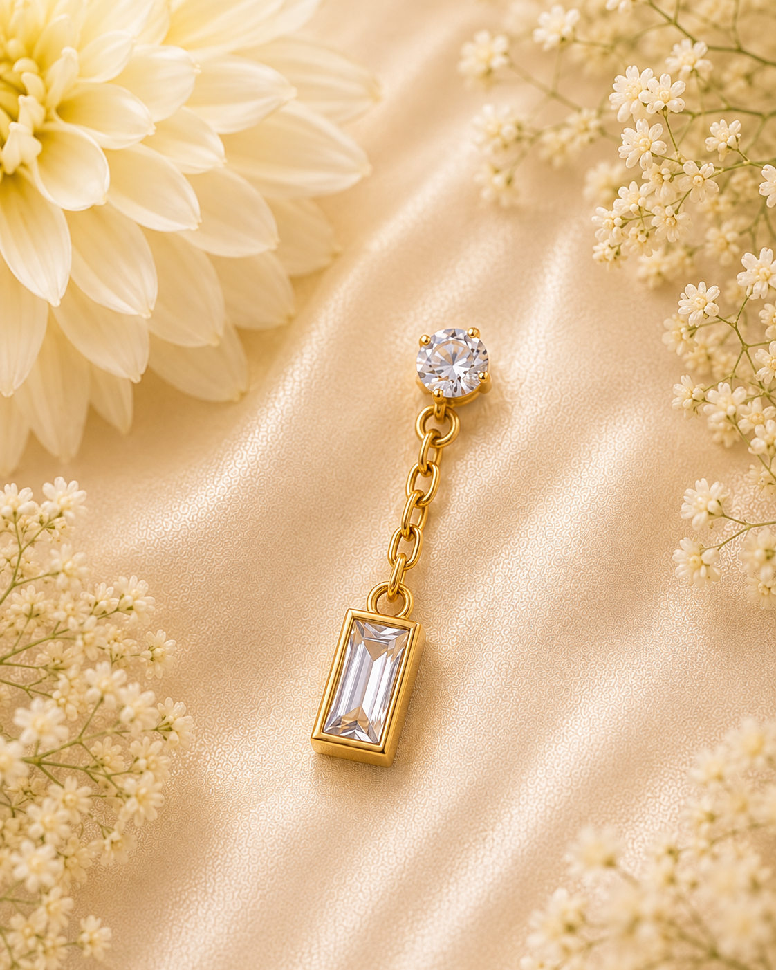 Gold-Toned Baguette Crystal Chain Drop Earrings for Women | Minimal Dangle Earrings