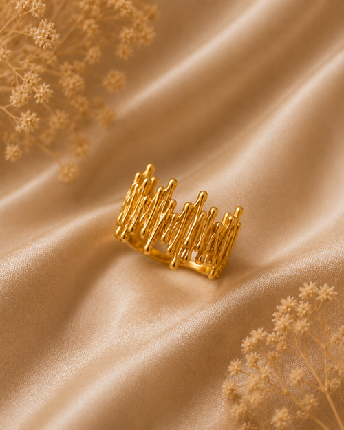 Adya Abstract Textured Gold-Plated Statement Ring for Women