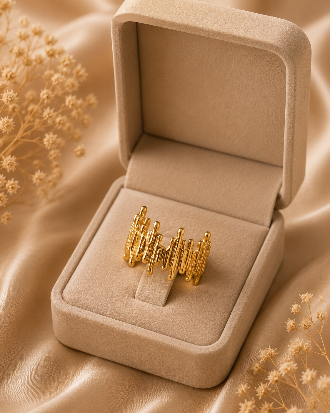 Adya Abstract Textured Gold-Plated Statement Ring for Women