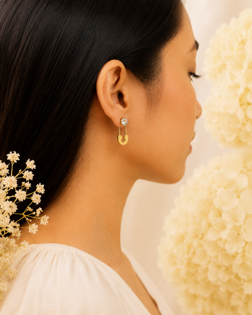 Gold-Toned Safety Pin Crystal Drop Earrings for Women | Contemporary Statement Stud Earrings