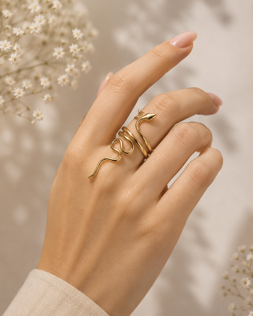 Adya Serpentine Gold-Plated Adjustable Snake Ring for Women