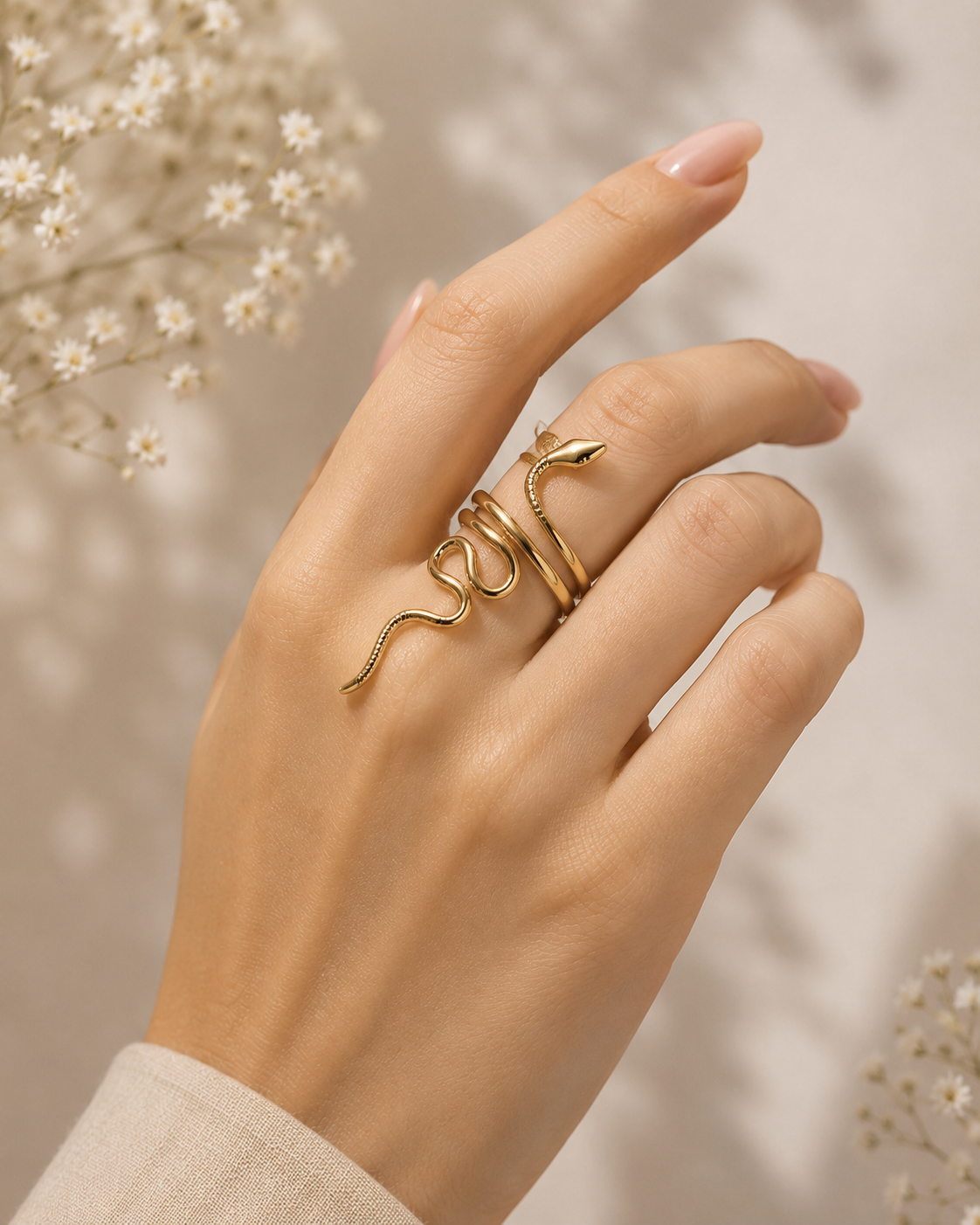 Adya Serpentine Gold-Plated Adjustable Snake Ring for Women