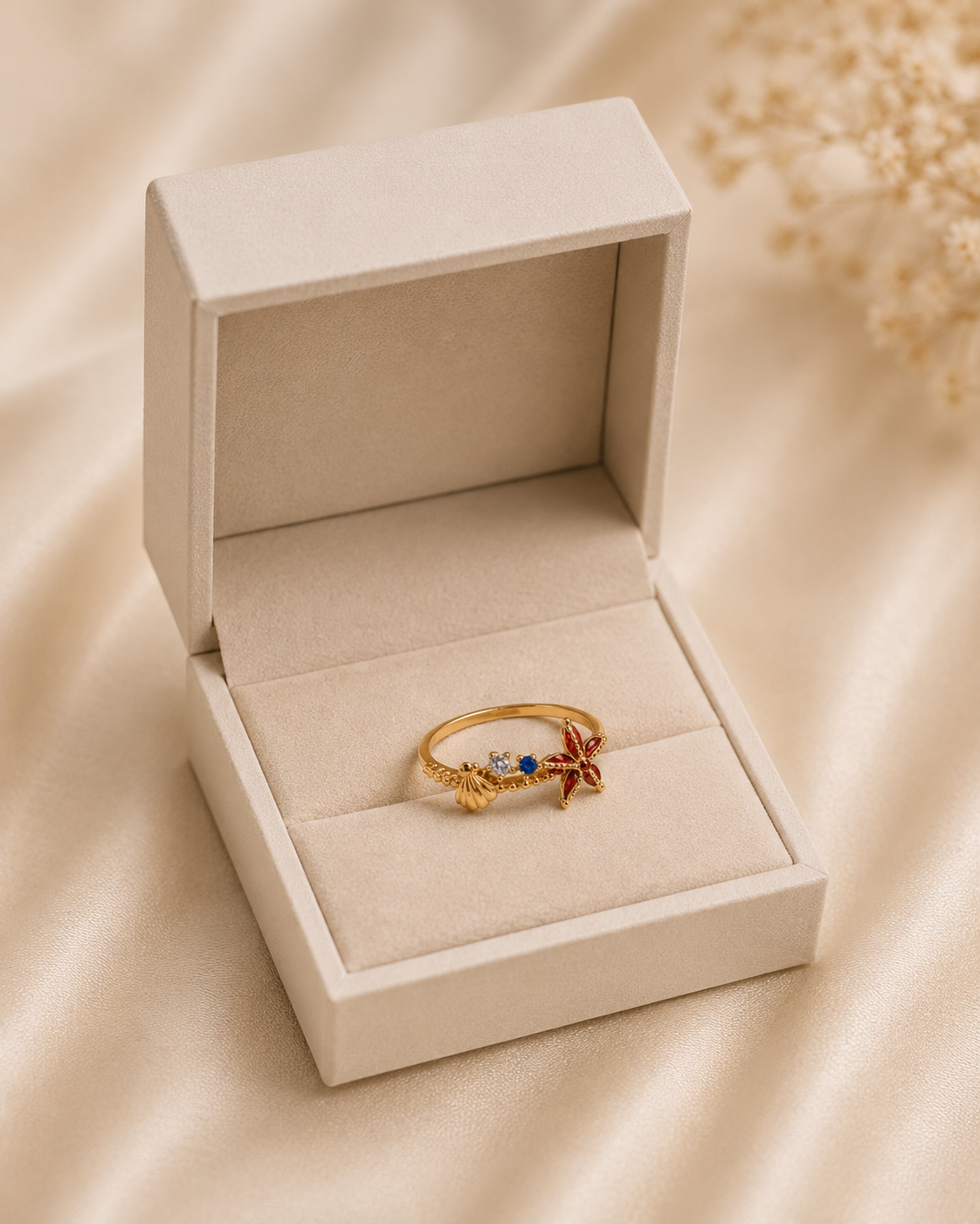 Adya Ocean Bloom Gold-Plated Adjustable Floral Ring for Women