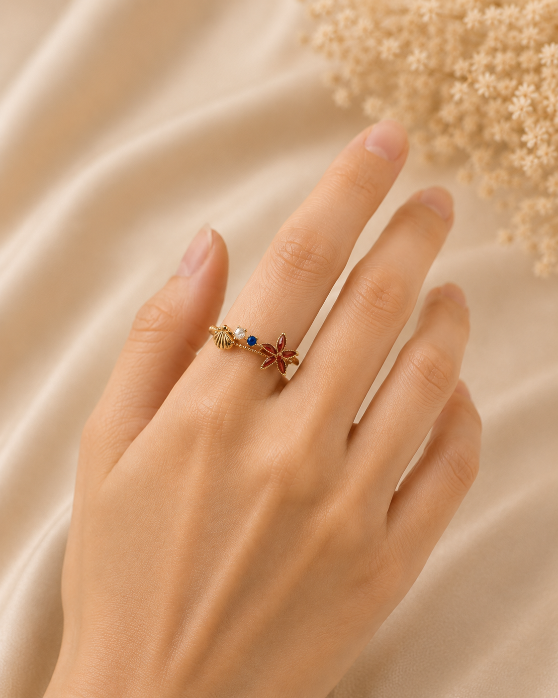 Adya Ocean Bloom Gold-Plated Adjustable Floral Ring for Women