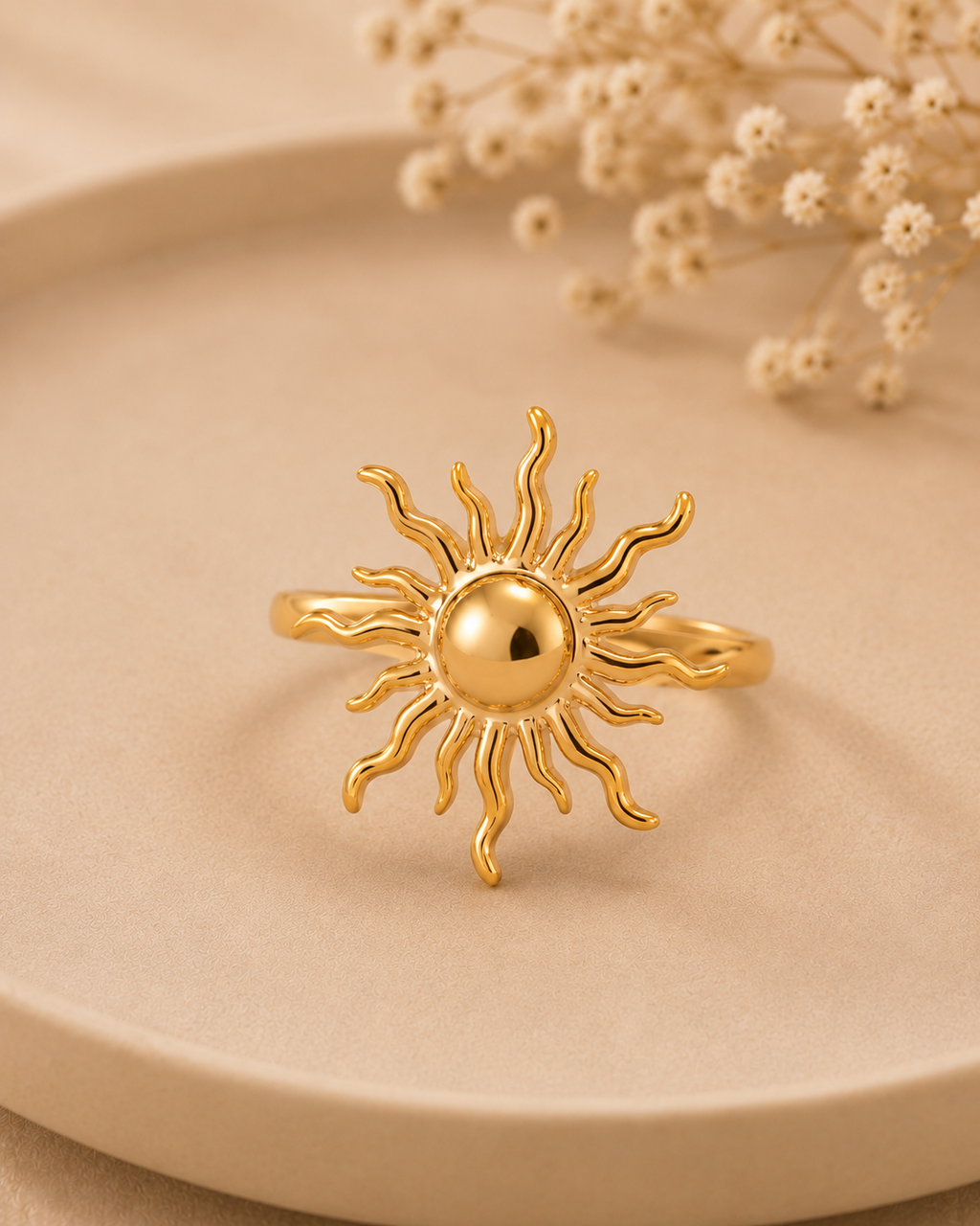 Adya Solarflare Gold-Plated Sun Statement Ring for Women