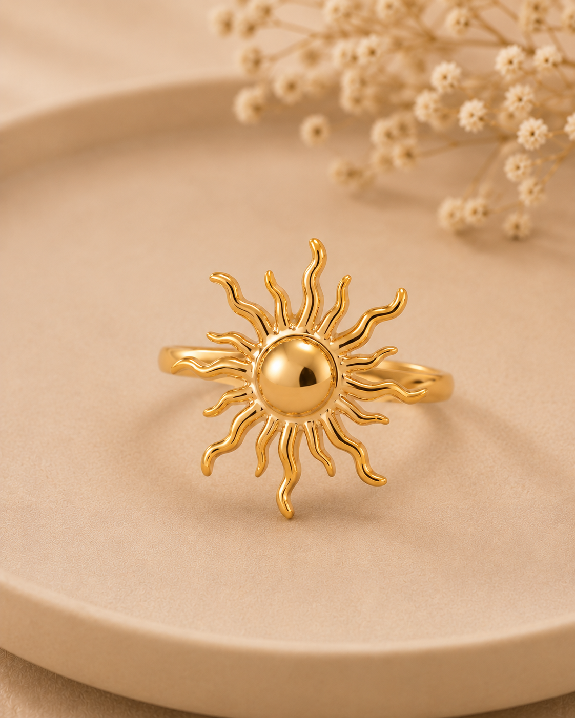 Adya Solarflare Gold-Plated Sun Statement Ring for Women
