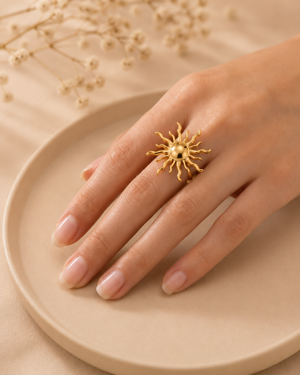 Adya Solarflare Gold-Plated Sun Statement Ring for Women