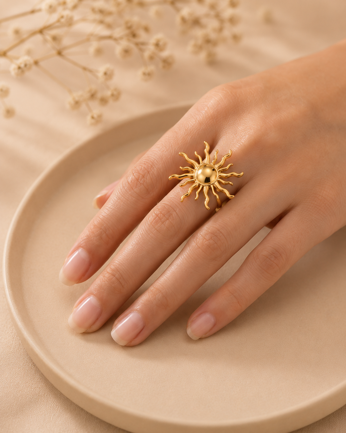 Adya Solarflare Gold-Plated Sun Statement Ring for Women