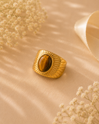 Adya Solar Glow Gold-Plated Tiger Eye Statement Ring for Women