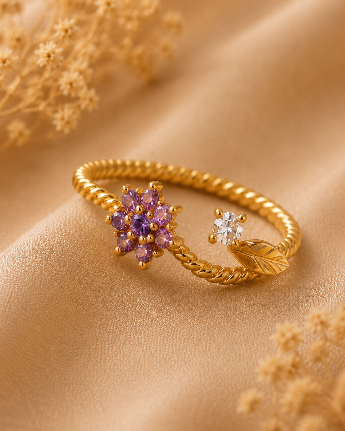 Adya Starbloom Floral Adjustable Gold-Toned Ring for Women
