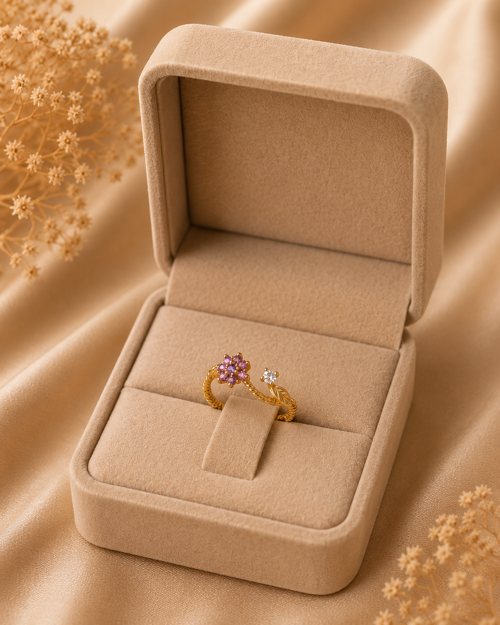 Adya Starbloom Floral Adjustable Gold-Toned Ring for Women