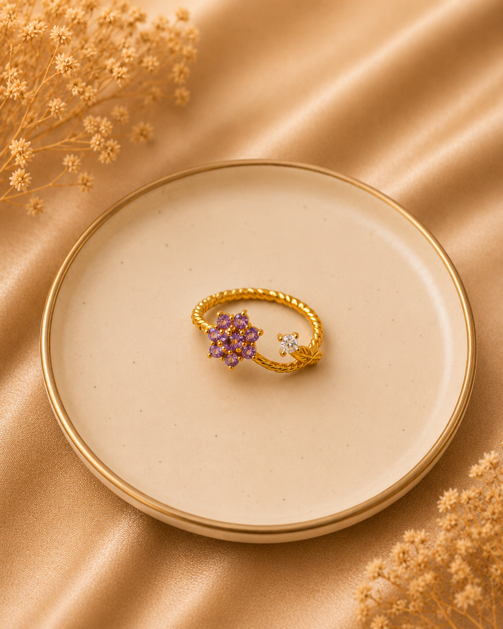 Adya Starbloom Floral Adjustable Gold-Toned Ring for Women