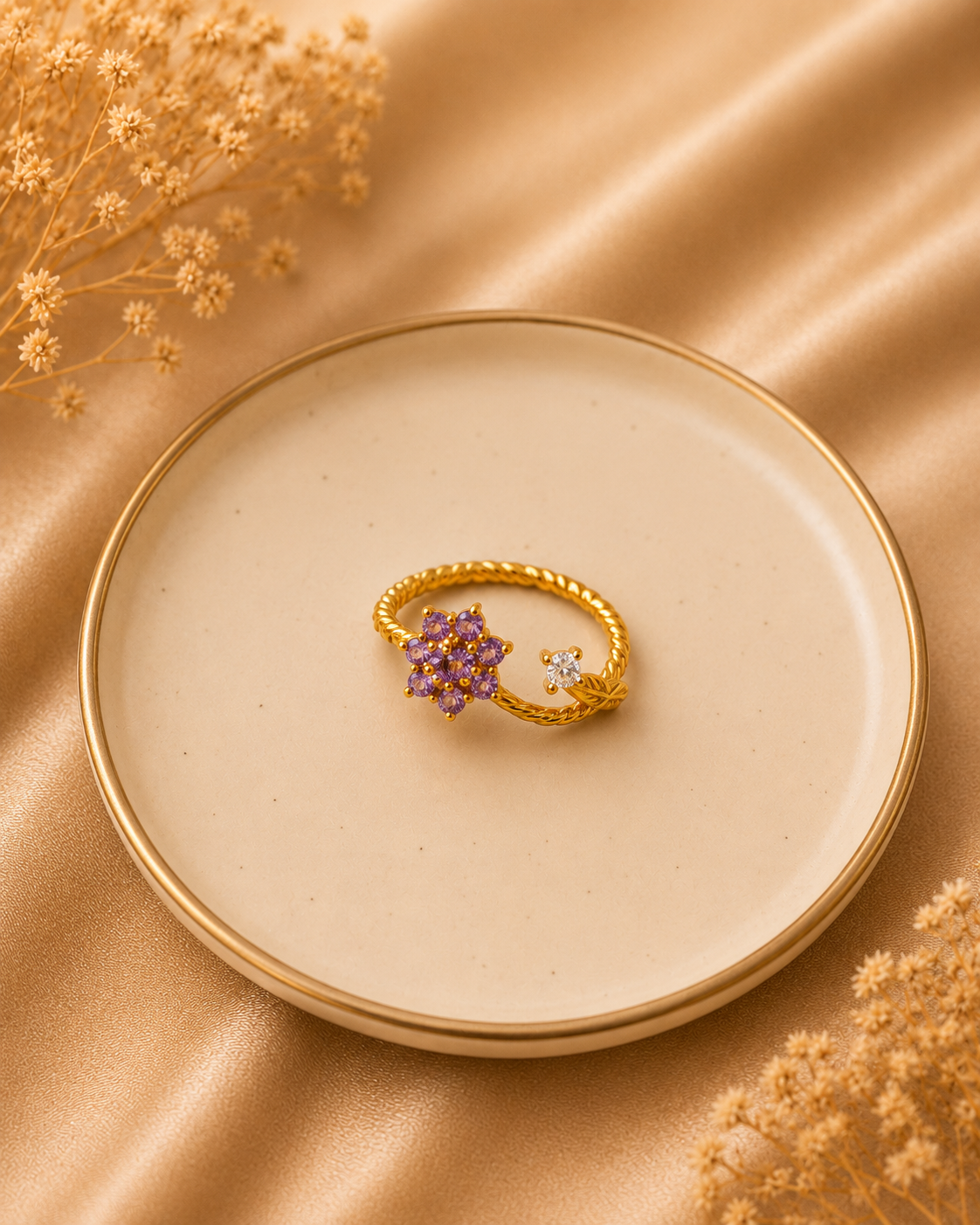 Adya Starbloom Floral Adjustable Gold-Toned Ring for Women