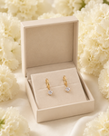 Gold-Toned Solitaire Drop Hoop Earrings for Women | Minimal Crystal Dangle Earrings