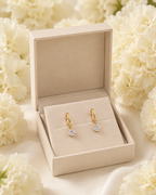 Gold-Toned Solitaire Drop Hoop Earrings for Women | Minimal Crystal Dangle Earrings