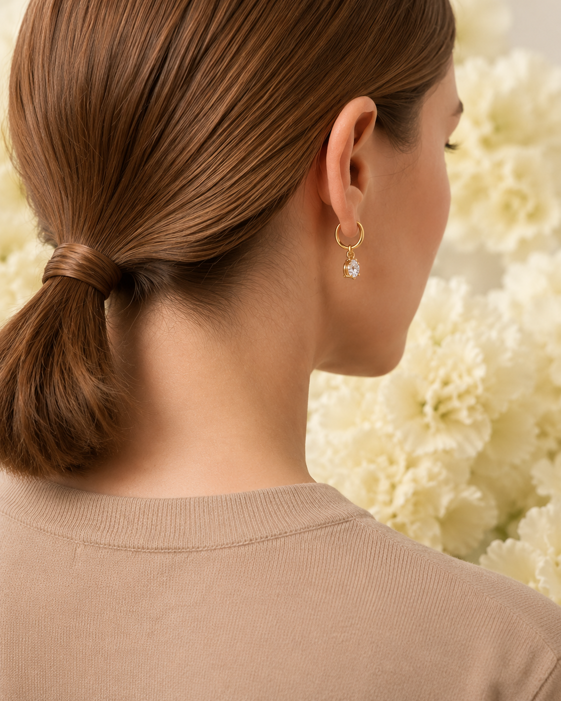 Gold-Toned Solitaire Drop Hoop Earrings for Women | Minimal Crystal Dangle Earrings