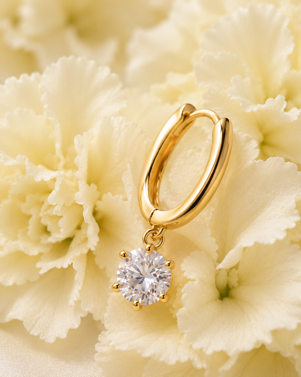 Gold-Toned Solitaire Drop Hoop Earrings for Women | Minimal Crystal Dangle Earrings