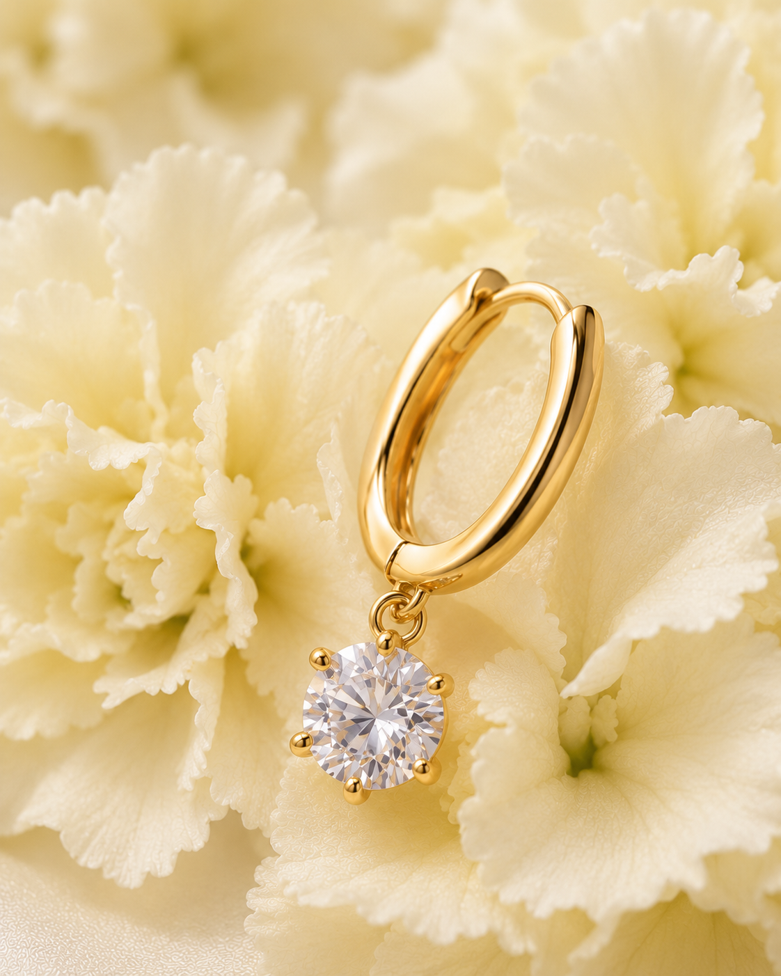 Gold-Toned Solitaire Drop Hoop Earrings for Women | Minimal Crystal Dangle Earrings