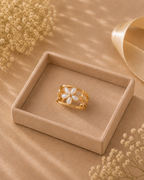 Adya Starpetal White Floral Gold-Toned Statement Ring for Women