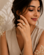 Adya Starpetal White Floral Gold-Toned Statement Ring for Women