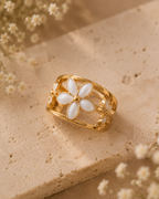 Adya Starpetal White Floral Gold-Toned Statement Ring for Women